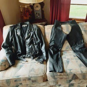 Genuine leather jacket and chaps set.